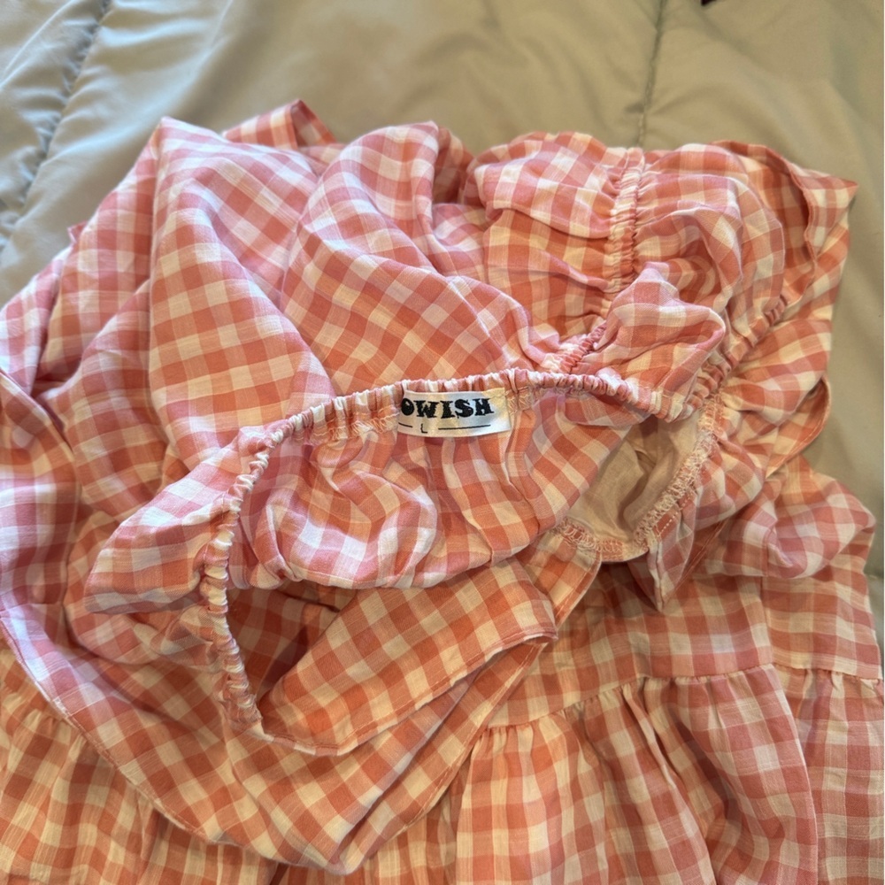 New! Pink Gingham Cross Halter Tiered Maxi Beautiful Dress - Picture 5 of 5